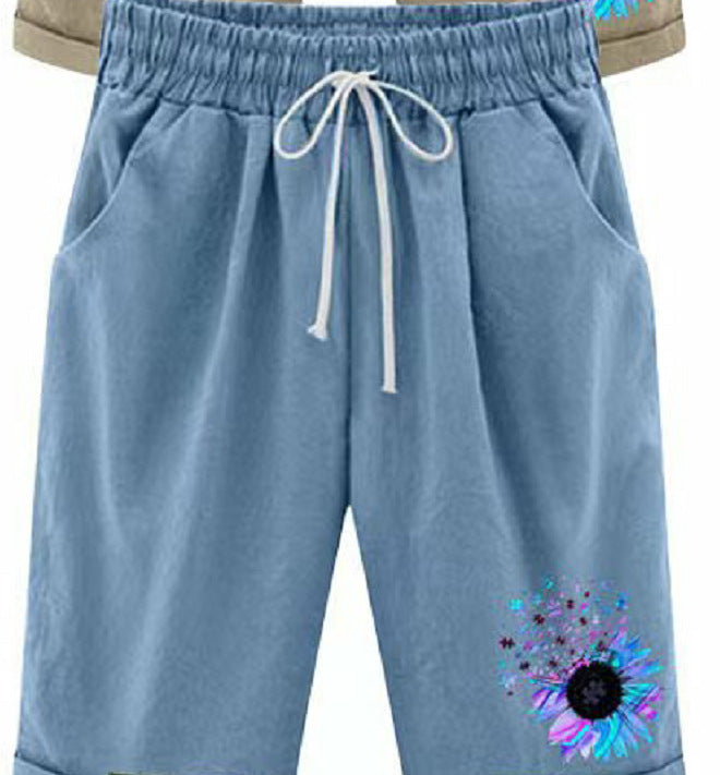 Pantalones cortos casuales de cintura alta con estampado de color sólido para mujer