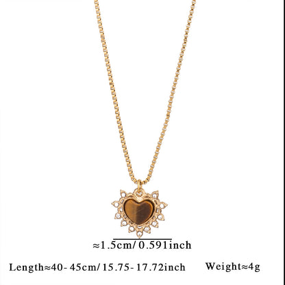Collar sencillo de acero y titanio con piedras naturales y diseño de amor para mujer
