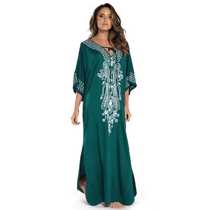 Vestido playero bohemio bordado para mujer, estilo vacaciones