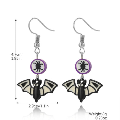 Halloween Women Creative Pumpkin Skull Bat Earrings