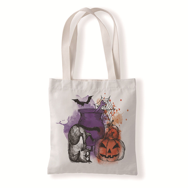 Bolsa de lona con dibujo de gato y calabaza de Halloween