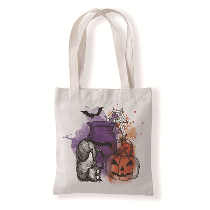 Bolsa de lona con dibujo de gato y calabaza de Halloween