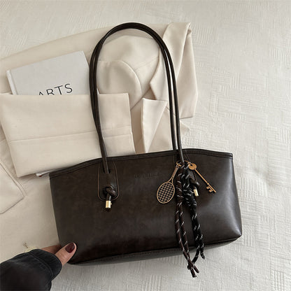 Bolso tote retro de gran capacidad con colgante para mujer, estilo urbano, de PU.