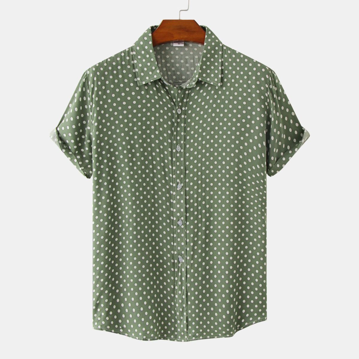Men Casual Vacation Polka Dot Print Short Sleeve Shirt