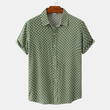 Men Casual Vacation Polka Dot Print Short Sleeve Shirt