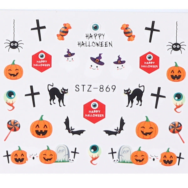 Autocollants pour ongles motif crâne et feuille d'érable pour femme, mode Halloween