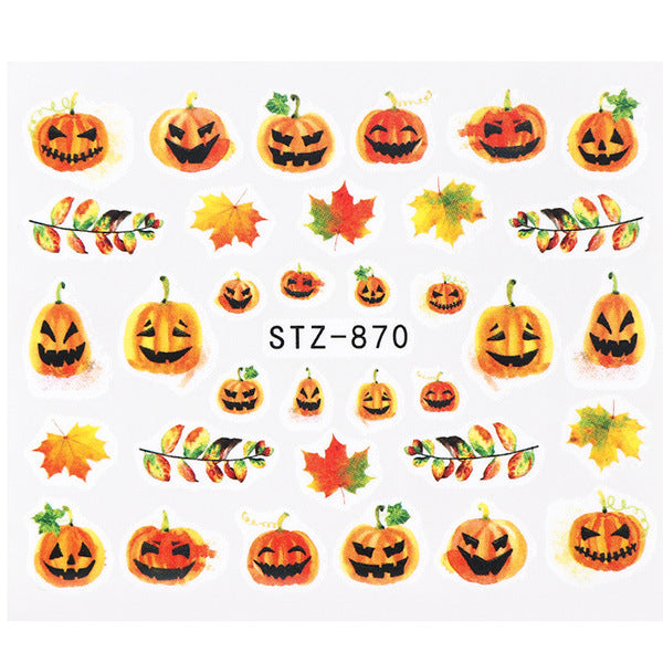 Autocollants pour ongles motif crâne et feuille d'érable pour femme, mode Halloween