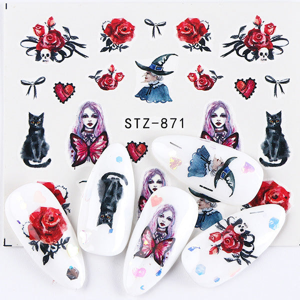 Autocollants pour ongles motif crâne et feuille d'érable pour femme, mode Halloween