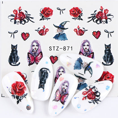 Autocollants pour ongles motif crâne et feuille d'érable pour femme, mode Halloween