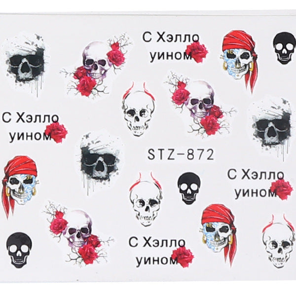 Autocollants pour ongles motif crâne et feuille d'érable pour femme, mode Halloween