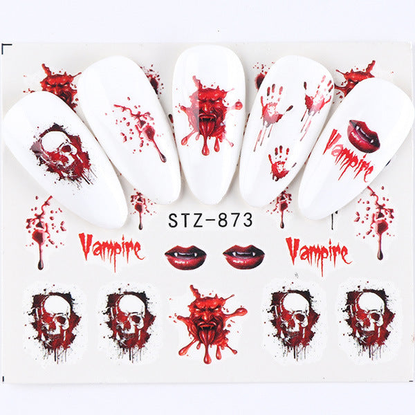 Autocollants pour ongles motif crâne et feuille d'érable pour femme, mode Halloween