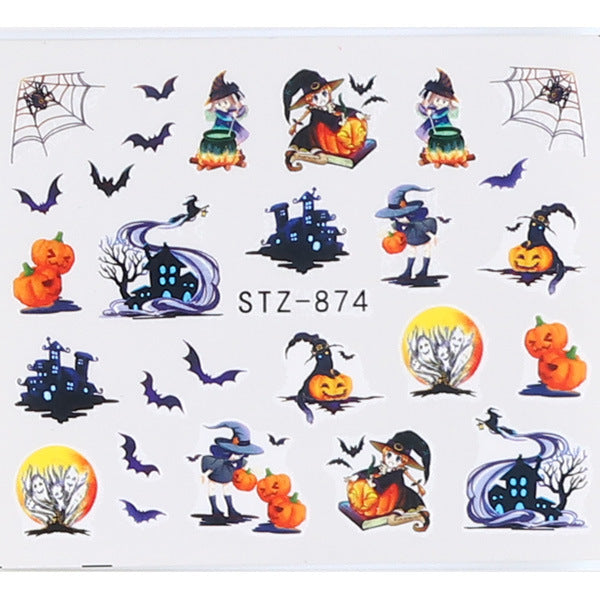 Autocollants pour ongles motif crâne et feuille d'érable pour femme, mode Halloween
