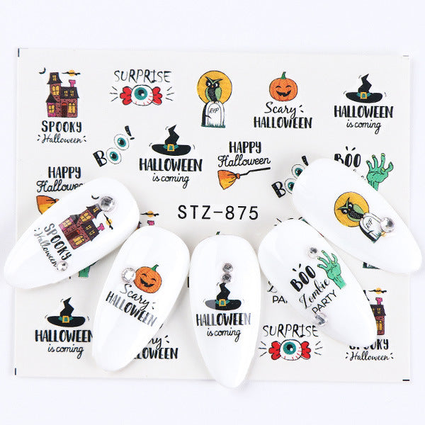 Autocollants pour ongles motif crâne et feuille d'érable pour femme, mode Halloween