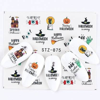 Autocollants pour ongles motif crâne et feuille d'érable pour femme, mode Halloween