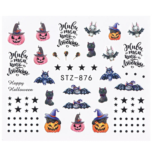 Autocollants pour ongles motif crâne et feuille d'érable pour femme, mode Halloween