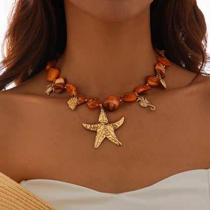 Collar de concha y estrella de mar estilo océano de verano para mujer
