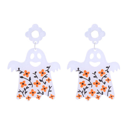 Halloween Women Funny Creative Acrylic Pumpkin Skeleton Ghost Earrings