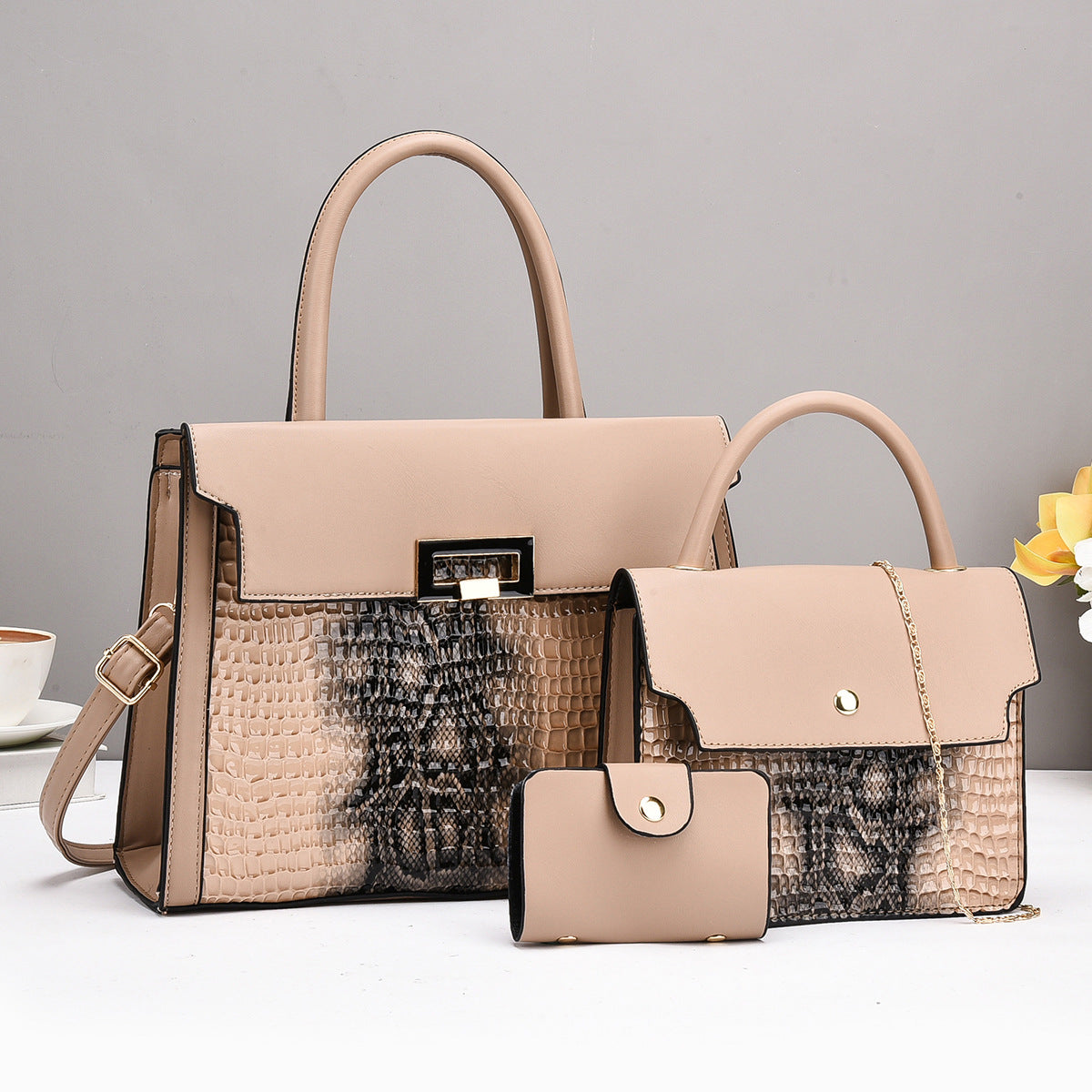 Crocodile PU Women Portable Shoulder Bag Three-Piece Set