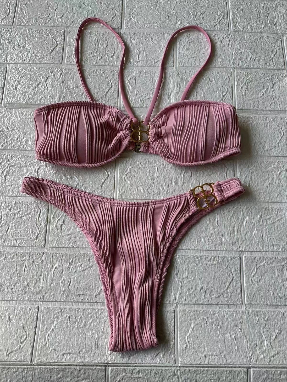 Bikini plisado de color sólido sexy de moda para mujer