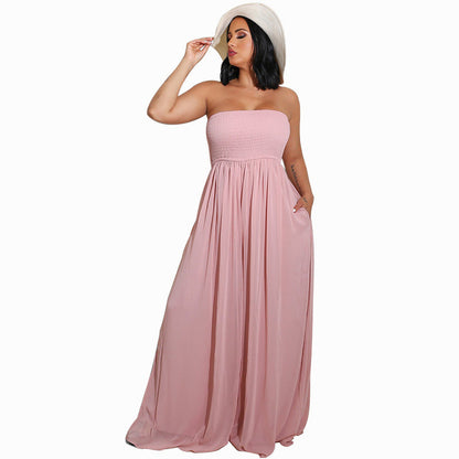 Women Fashion Casual Solid Color Chiffon Sleeveless Wide Leg Jumpsuit