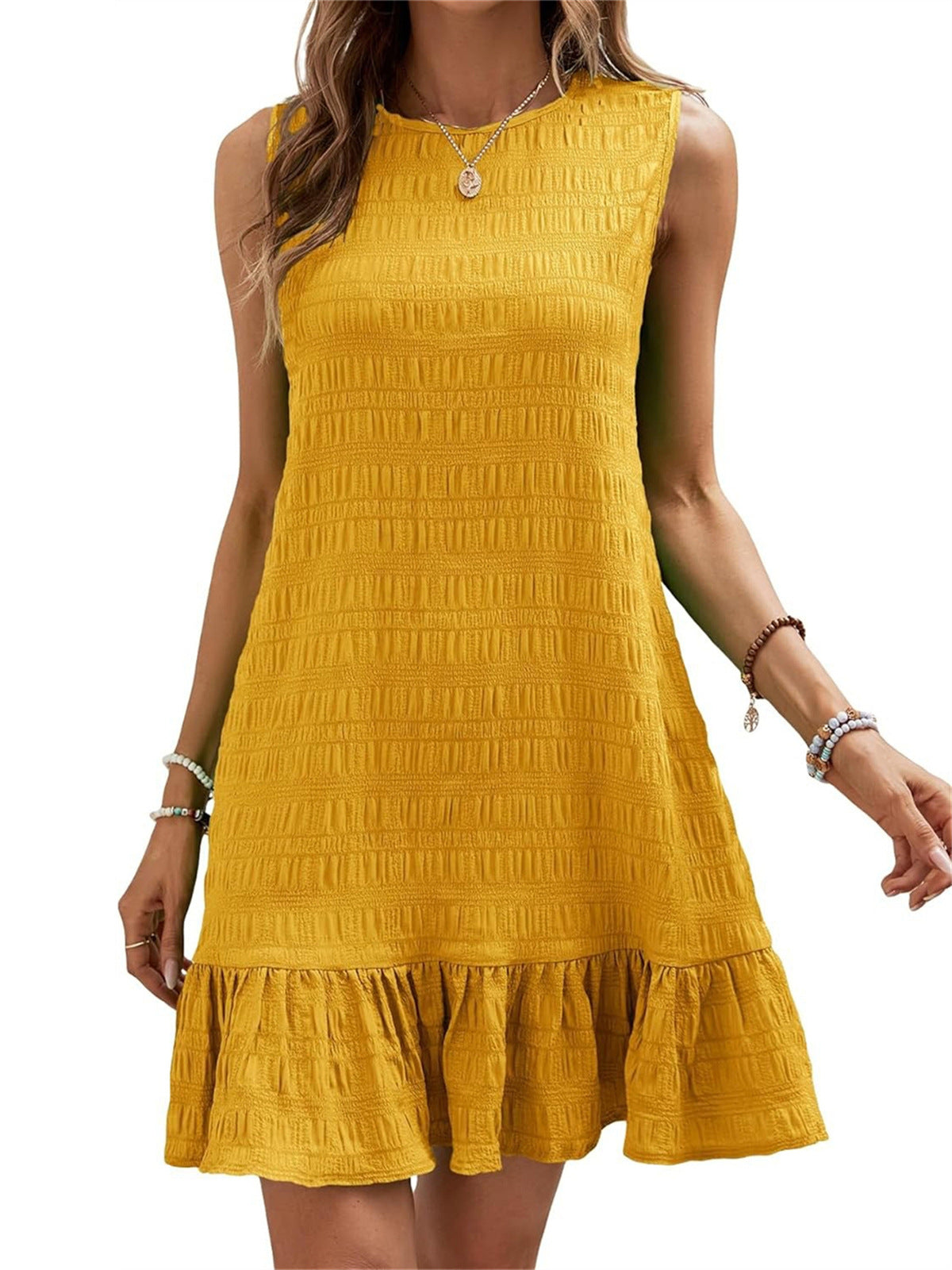 Vestido informal sin mangas de poliéster de color sólido para mujer
