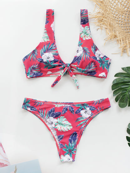 Maillot de bain bikini sexy à imprimé floral pour femme, en polyester, sans manches