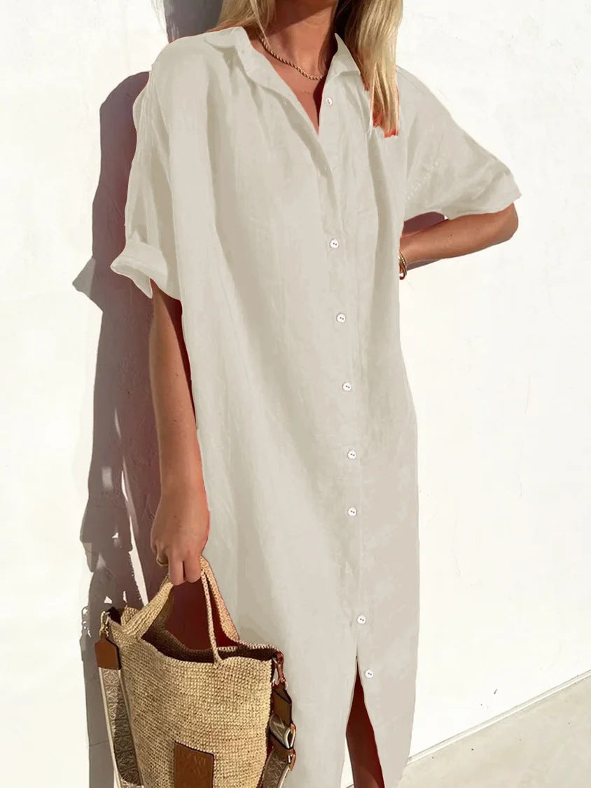 Vestido largo elegante informal de manga corta para mujer