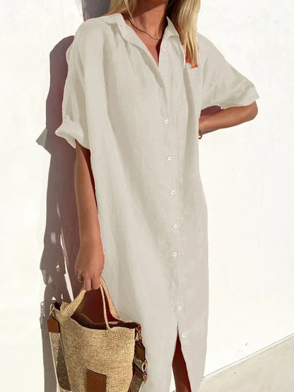 Vestido largo elegante informal de manga corta para mujer