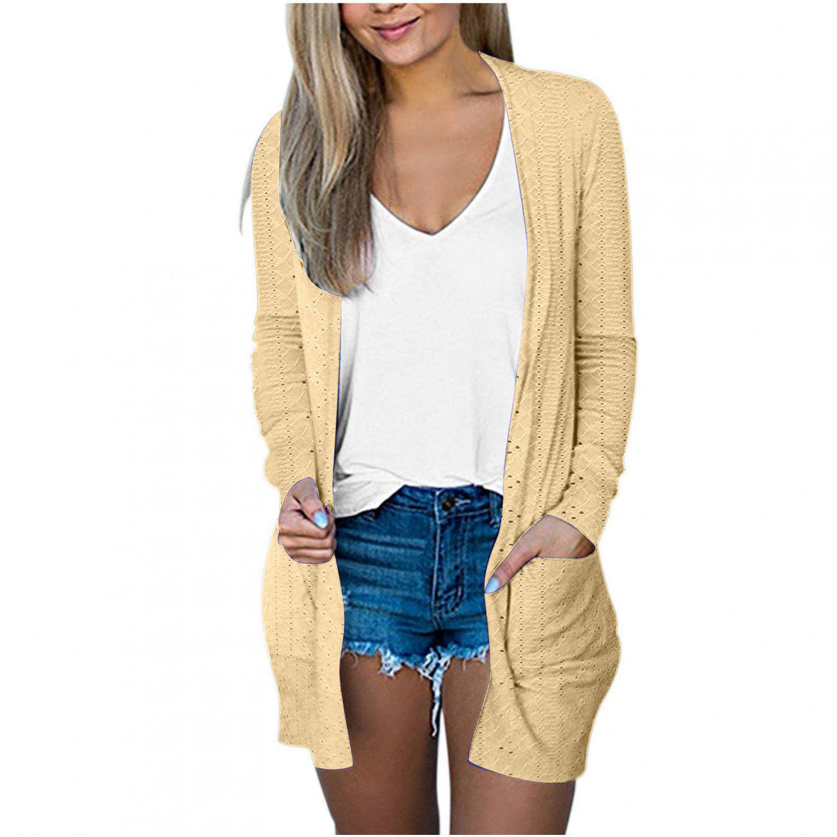 Manteau décontracté à manches longues pour femme, couleur unie