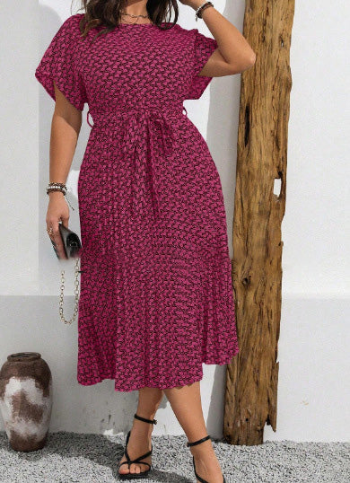 Women Fashion Casual Plus Size Printed Short-Sleeve Dress
