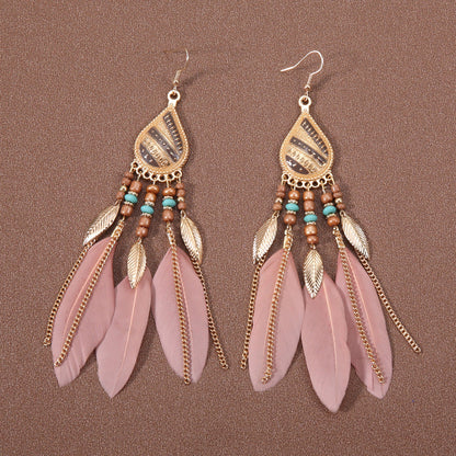 Bohemian Ethnic Style Retro Tassel Feather Earrings