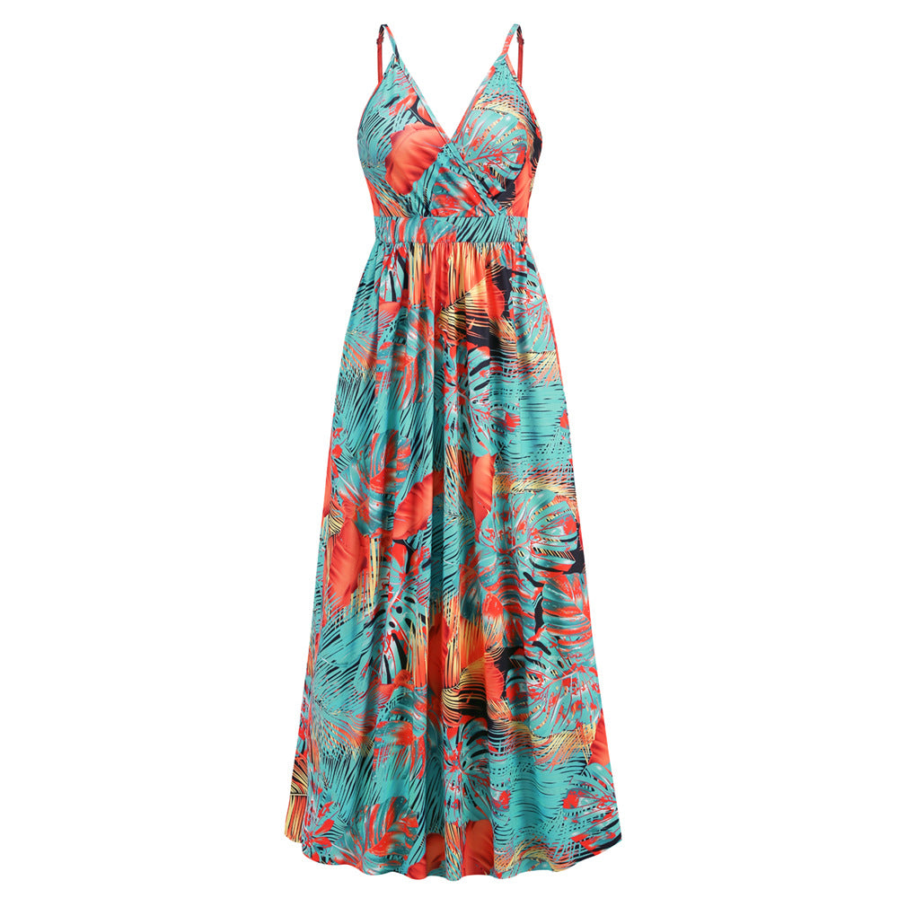 Summer Women Fashion Bohemian Style Sexy V Neck Floral Dress