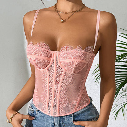 Women Fashion Sexy Solid Color Lace Corset Camisole