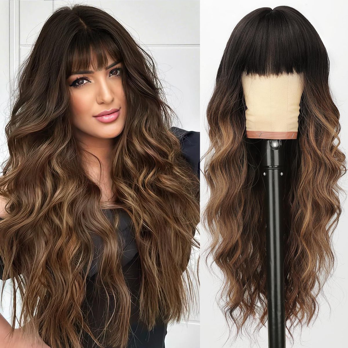 Women Fashion Bangs Gradient Long Curly Hair Wig