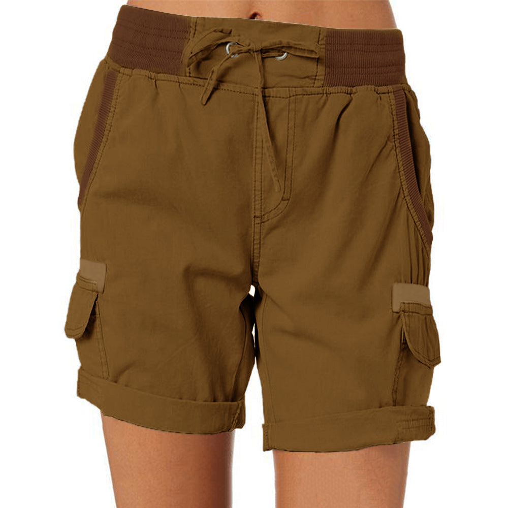 Pantalones cortos casuales de cintura alta de color sólido a la moda para mujer