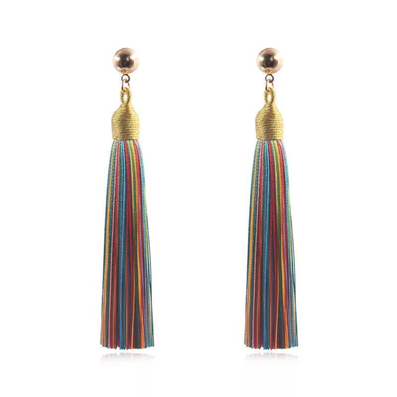 Bohemian Gold Wire Pull Hoop Tassel Earrings