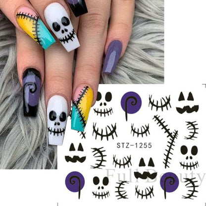 Autocollants pour ongles motif crâne et feuille d'érable pour femme, mode Halloween