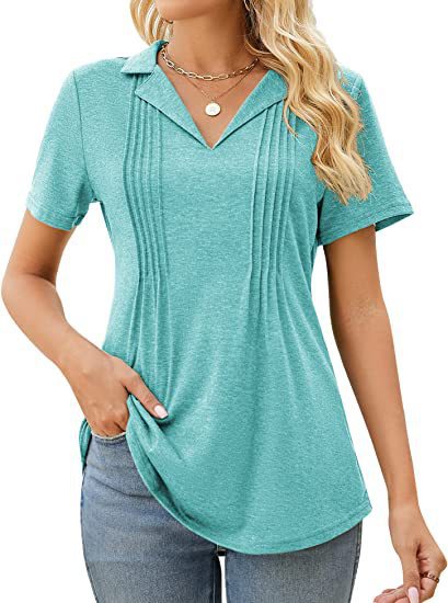 Summer Women Casual V-Neck Short Sleeve Blank T-Shirt