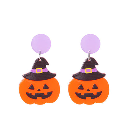 Pendientes acrílicos de Halloween con forma de calabaza y gato para mujer