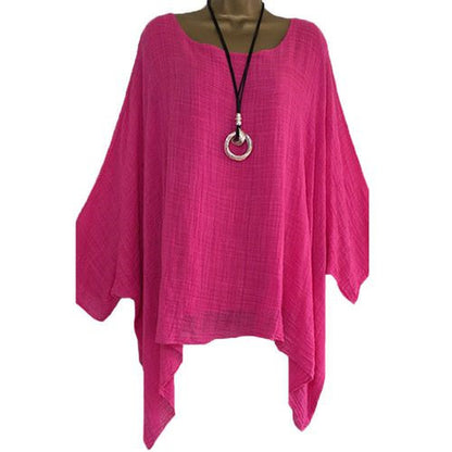 Blusa informal de manga larga irregular de color liso y talla grande para mujer