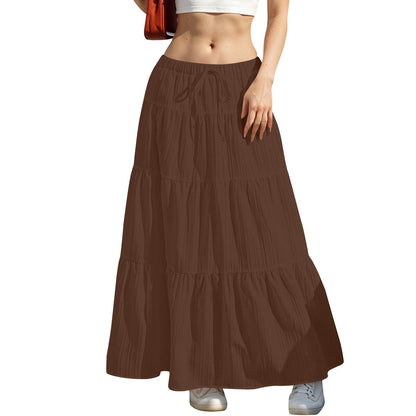 Women Casual Solid Color Drawstring Maxi Skirt with Splice Design