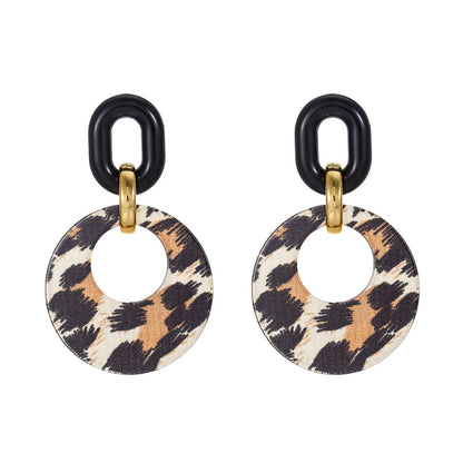 Women Fashion Exaggerated Leopard Round Ear Ring Earrings