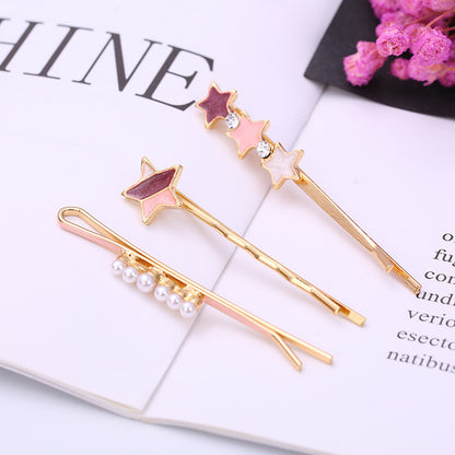 Women Fashion Round Multicolor Beads Rhinestone Hairpin Set