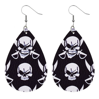 Halloween Women Fashion Leather Pumpkin Skull Earrings