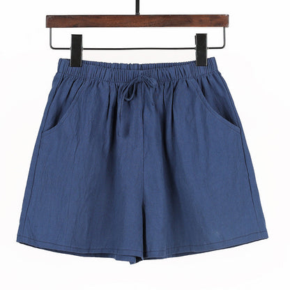 Women Linen Cotton Sports Casual Wide Leg Shorts