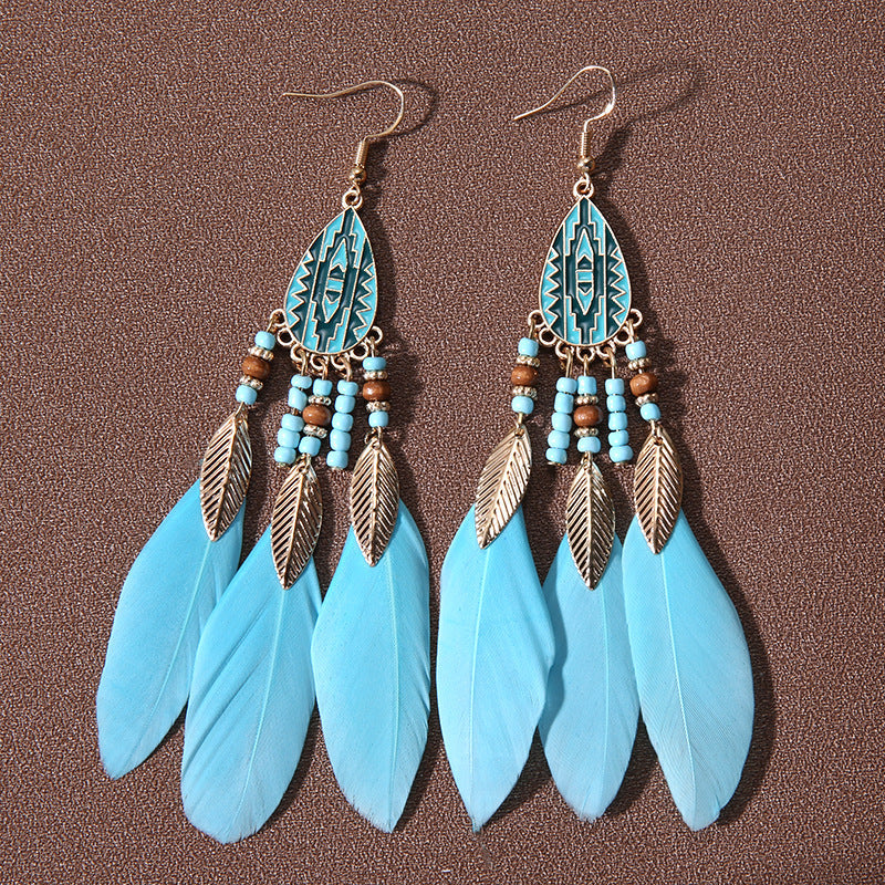 Pendientes de plumas con borlas retro de estilo étnico bohemio