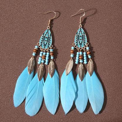 Pendientes de plumas con borlas retro de estilo étnico bohemio