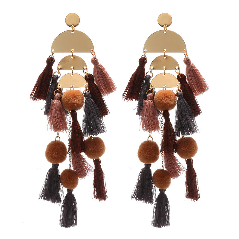 Pendientes bohemios con borlas multicapa para mujer