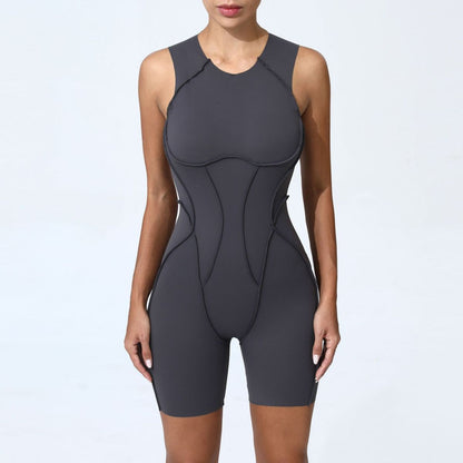 Combinaison de yoga décontractée sans manches pour femme, couleur unie