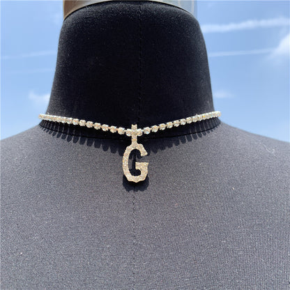 Women Rhinestone Alphabet Necklace
